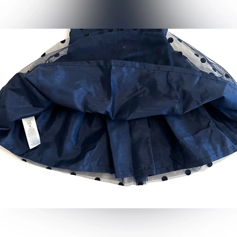 Carter's Elegant Navy Formal Dress w/Velvet Polka Dots & Bow Baby Girl 6 Months